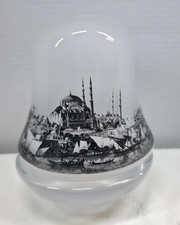 Pasabahce Turkish Engraved Glass Bell Candle Holder Istanbul Cityscape 8” EUC picture