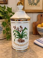 Vintage Asphodelus Apothecary Porcelain Jar Pharmacy Botanical Canister picture