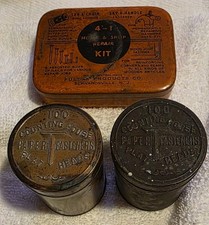 Vintage Antique Tin Lot - (2) Counting House Paper Fasteners & Fulton Repair Kit picture