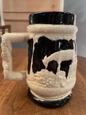 Vintage Beer Stein Mug Made in Japan Deer Nature Scene Blue And White picture