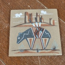 Vintage Navajo Sandpainting Monument Valley Signed By Artist 4 Corners Area picture