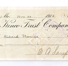 1912 Kineo Trust Company Bank Check E.A. Sampson Dover Maine Signed 1040 CHX4 picture