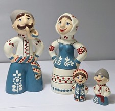 4 Vintage Russian Handcrafted Pottery Figurine Family Painted Clay 5