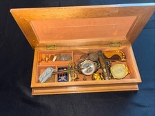 Vintage Gentleman’s Dresser Box With Watches, Knife, Cuff Links, Coins, etc picture