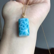 Genuine Natural Larimar Quartz Crystal 18k  Pendant certificate picture