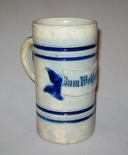Old Antique Vtg Ca 1800s Blue Grey Stoneware Mug B&D Stein German Bum Wohlsein picture