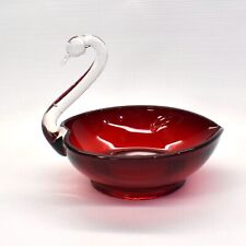 Swan Art Glass Trinket Candy Dish Ruby Red Heart Shaped picture