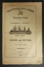 1883 North German Lloyd Bremen Werra Passenger List Manifest Booklet Cpt. Barre picture
