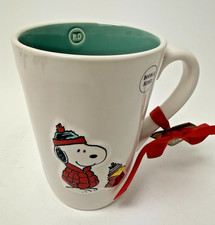 Peanuts Snoopy Rae Dunn Let It Snow Christmas Coffee Mug Green Interior NEW picture