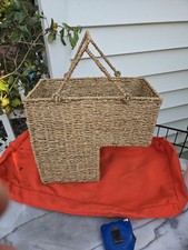 Jute Stair Step Wicker Wide Storage Basket Thick Dual Handle 14