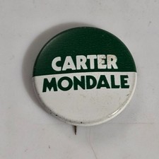 Vintage Carter Mondale 1976 1980 Presidential Campaign Pinback Button Green picture