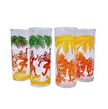 4 Federal Glass Tiki Dancer Tropical Mid Century Glasses 12 Ounce picture