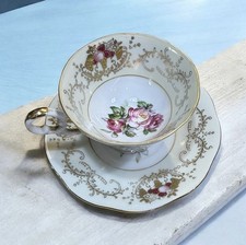 Vintage Tea Cup  and Saucer Del Mar Japan Hand Painted 24K Gold PRISTINE picture