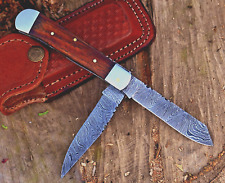 Hand Made Trapper Damascus Pocket Knife EDC- Hand Forged Two Folding Blade 693 picture