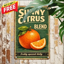 Organic Real Orange Fruit Metal Sign Green Country Cafe Tin Plaque Decor picture