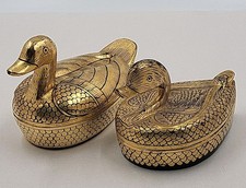 Pair of Burmese Gold Gilt Lacquerware Ducks Trinket Boxes picture