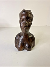 Carved African Tribal Woman Female Bust Figure Possibly Zebrawood 5