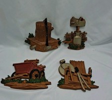4 Vtg 1975 Sexton Cast Metalware Rustic Wall Decor Set - USA-Tree Wagon Mail Ax picture