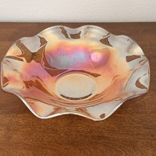 Jeannette Iris & Herringbone Marigold Carnival Glass Bowl Ruffled Edge Vintage picture
