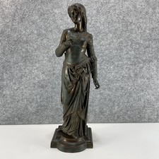 Antique 19th C French Bronze Sculpture Medieval Maiden Woman Signed Jules Graux picture
