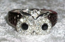 New Avon Filigree Chocolate Brown Horned Owl Silver Toned Stretch Ring in Box picture