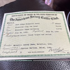 1926 THE AMERICAN JERSEY CATTLE CLUB-COW PEDIGREE RareCERTIFICATE  W/Env. Pedro picture