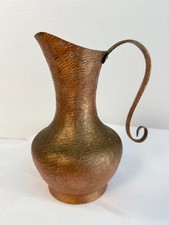 Antique Solid Copper Pitcher Hand Hammered Ewer Riveted Strap Handle *Excellent* picture