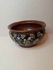 Antiq. Majolica Jardiniere-Brown Inter.-Dark Brown Enameled Body w/Flowers-SALE picture