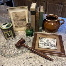 10 Piece Vintage Antique Shelf Styling Decor Lot  Books Framed Photos Crystal picture