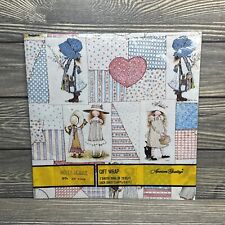 Vtg American Greetings Holly Hobbie Gift Wrap Pink Blue Hearts Girls  picture