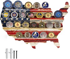 5 Row Military Coin, Wooden Coin Display Stand Challenge Coin American Wall Rack picture