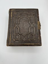 1865 Victorian Era Photo Album Leather Brass Clasp w/ Antique 39 TinTypes picture