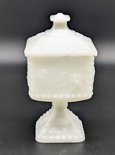  VTG White Milk Glass Pedestal Candy Dish With Lid Grapes & Leaves Design EVC picture