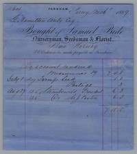 1889 Billhead SAMUEL BIDE FLORIST Farnham, Surrey - Uk Rare picture