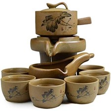 6 Cups Kung Fu Chinese Gongfu Tea Gift Set Stone-Mill Lotus Design Teapot picture