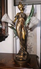 Art Nouveau-style bronze figural table lamp, Woman With flowinggown After  ROHCE picture