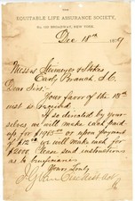 1879 Equitable Life Assurance Society NY Letter Early Branch SC Insurance picture