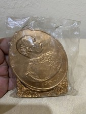 Vintage Thailand King Rama V Desk Statue Gold Relief Plaque Figure Sealed NOS picture
