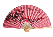 Large 60*35 in Oriental Wall Hanging Folding Fan Plum Flower Design Pink Fabric picture