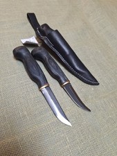 Wood Jewel Double Black Puuko Knife Set Carbon Blades  w/Sheath NEW OLD STOCK  picture