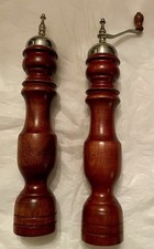 Vintage Mid Century Handmade Salt Shaker And Pepper Grinder Set  12” With Chrome picture