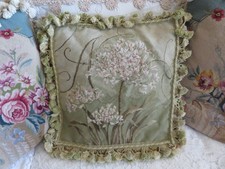 Vintage Aubusson style Hydrangea A on Sage Green Needlepoint Pillow NWOT picture
