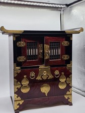 Antique  Vintage Korean Wooden Tabletop Chest Dresser Jewelry Wood & Brass Old picture