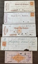 5x 1867 to 1877 Vintage Bank Checks Fidelity, Lloyd, Manufacturers Bank Z103 picture