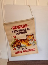 Vintage J.S.N.Y. Fierce Watchcat Cat Wall Hanging Banner Hong Kong 7410 picture