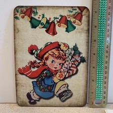 Christmas Decor Holiday VINTAGE STYLE Die Cut Cardboard Girl Presents  5 X 7” picture