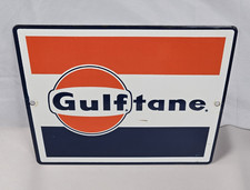 Vtg Original Porcelain Gulftane Gas Station Pump Plate Trapezoid Sign Petroliana picture