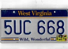 WEST VIRGINIA passenger 2019 license plate 