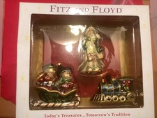 New Set 3 Fitz and Floyd 2004 Christmas ornaments Santa Snowmen Sleigh Train picture