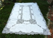 NIP Vtg White Battenburg Cotton Tablecloth & 12 Napkins Banquet Size 72x108 picture